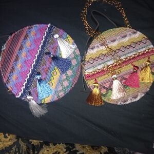 Colorful Woven Crossbody Bag with Tassels